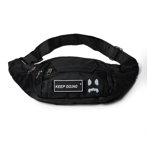 Keep Going patch on ghostn sling bag