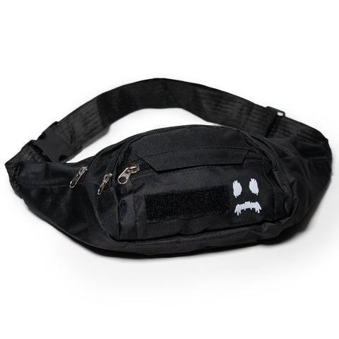 Ghostn black velcro sling bag flatlay high angle